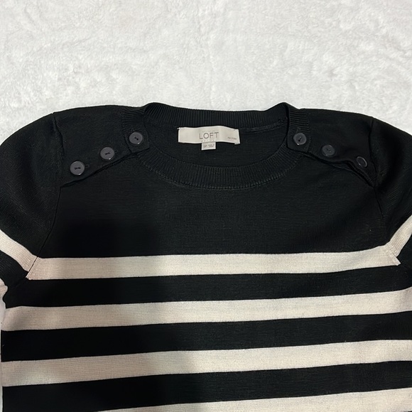 LOFT Long Sleeves Back Button Sweater Dress Striped Black - Picture 5 of 10